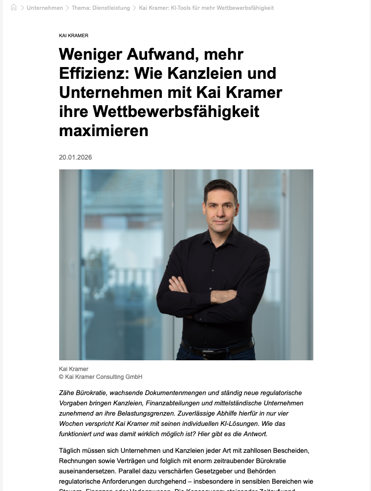 Pressemitteilung im Handelsblatt: Weniger Aufwand, mehr Effizienz mit individuellen KI-Lösungen